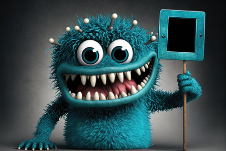 cute funny monster taking selfie, with its furry and scaly face in the frame, created with generative aiの素材