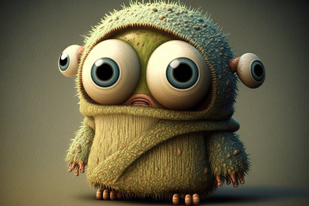 cute funny monster baby, with big eyes and tiny body, created with generative aiの素材