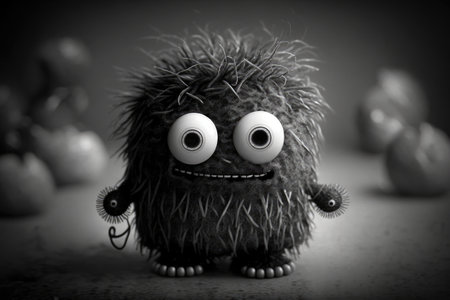 cute funny monster in b&w, with retro feel, created with generative aiの素材