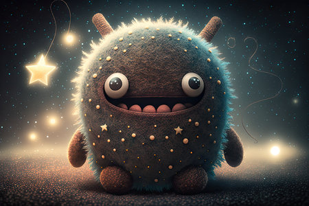 cute monster, hanging out on the moon, with stars shining in the background, created with generative aiの素材