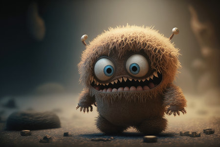 cute funny monster, scaring other monsters with its cuteness, created with generative aiの素材