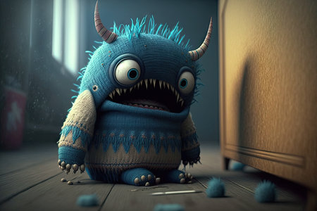 cute monster wearing stylish outfit, with its claws and teeth hidden, created with generative aiの素材
