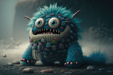 cute monster wearing stylish outfit, with its claws and teeth hidden, created with generative aiの素材