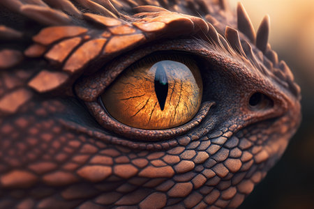 close-up of cute little dragons eyes, with captivating gaze, created with generative aiの素材