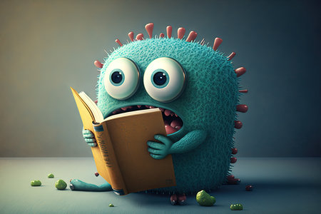 cute monster holds book with its claws, showing its love of reading, created with generative aiの素材