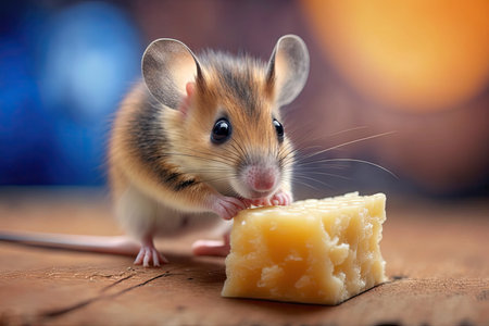 cute mouse nibbling cheese with extra close-up of its whiskers and nose, created with generative aiの素材