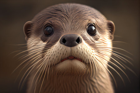 close-up of cute otters face, with its whiskers and eyes in focus, created with generative aiの素材