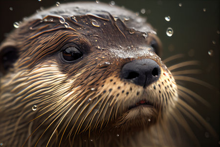 close-up of otters face with water droplets on its whiskers, created with generative aiの素材