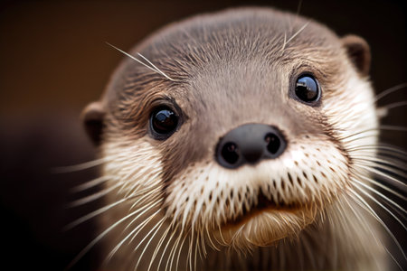 close-up of cute otters face, with its whiskers and eyes in focus, created with generative aiの素材
