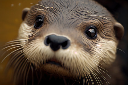close-up of cute otters face, with its whiskers and nose twitching, created with generative aiの素材