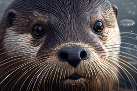 close-up of otters face, with its playful eyes and whiskers visible, created with generative aiの素材