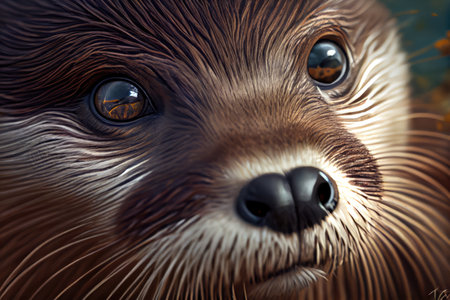 close-up of otters sleek fur and playful eyes, created with generative aiの素材