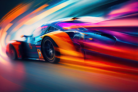 long exposure of speeding racecar, with blur of other cars in the background, created with generative aiの素材