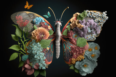 creative art project with lung made from flowers, butterfly and dragonfly, created with generative aiの素材