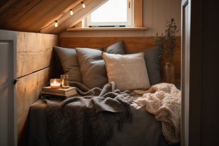cozy nook with soft blankets and cushions, perfect for reading or relaxing, created with generative aiの素材