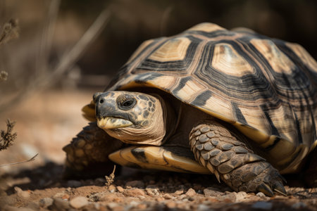 desert tortoise basking in the sun on its shell, created with generative aiの素材