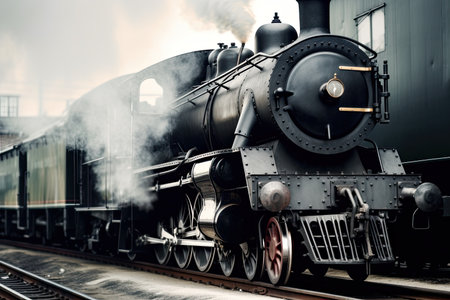 old steam locomotive, with smoke drifting from its chimney, created with generative aiの素材