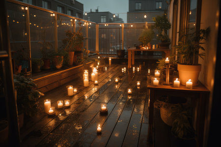 warm, candlelit atmosphere with the sound of rain outside, created with generative aiの素材