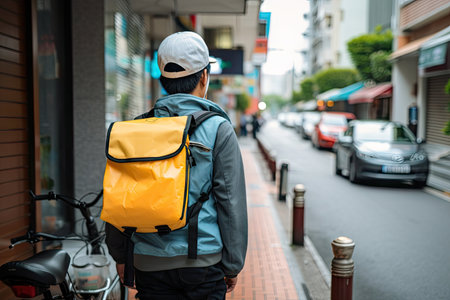 food delivery person, going door-to-door with hot meals for the hungry, created with generative aiの素材