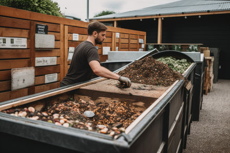food waste recycling plant, turning food scraps into compost for local gardens, created with generative aiの素材