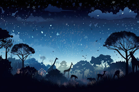 a starry night sky, with a view of the cosmic zoo and its inhabitants, created with generative aiの素材