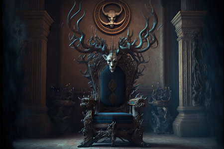 Dark lord throne in spooky dark castle, created with generative aiの素材