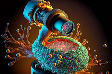 tumor cancer cell in medicine microscope, created with generative aiの素材