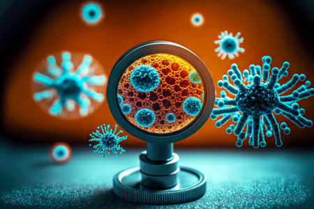 abstract viral s under microscope in biological laboratory. medical concept on topic of human viruses., created with generative aiの素材