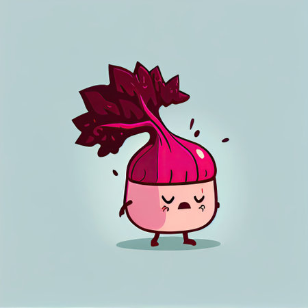 cute beetroot cartoon character grabs his head, cartoon style, modern simple illustration, created with generative aiの素材