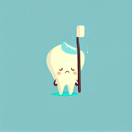 cute tooth cartoon character grabs his head, cartoon style, modern simple illustration, created with generative aiの素材