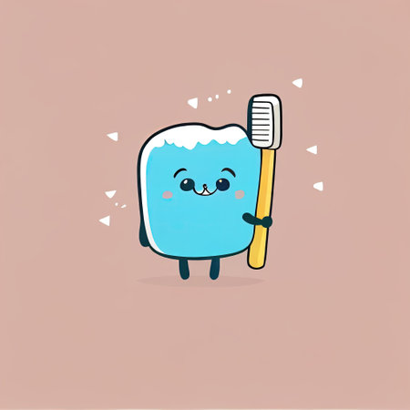 cute toothbrush cartoon character grabs his head, cartoon style, modern simple illustration, created with generative aiの素材