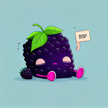 cute blackberry cartoon character sleeps, cartoon style, modern simple illustration, created with generative aiの素材