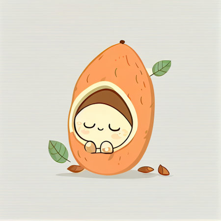 cute almond cartoon character sleeps, cartoon style, modern simple illustration, created with generative aiの素材