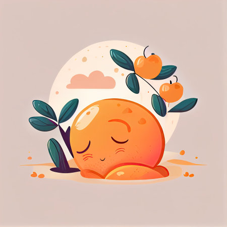 cute apricot cartoon character sleeps, cartoon style, modern simple illustration, created with generative aiの素材