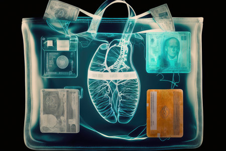 xray scan of bag with money and credit cards, created with generative aiの素材