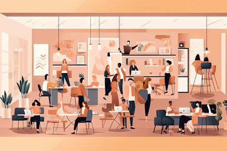 creative office, with mix of people from different countries and cultures, created with generative aiの素材