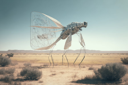 transparent creature walking in air flying over land, created with generative aiの素材