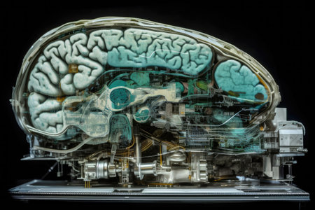 high-resolution mri scan of brain, with close-up view of different structures and functions, created with generative aiの素材