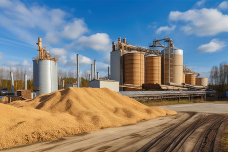 biomass refinery, where renewable energy is extracted from biomass and made into transport fuels, created with generative aiの素材