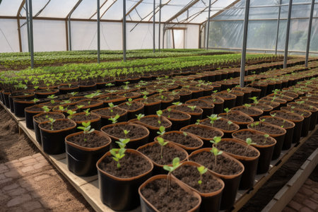 plant nursery for growing bioenergy crops, with seedlings and young plants visible, created with generative aiの素材