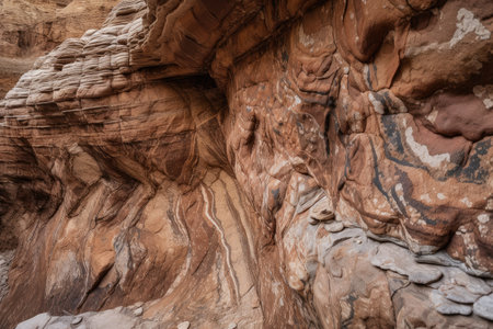 close-up of a canyon wall with intricate geological patterns and textures, created with generative aiの素材