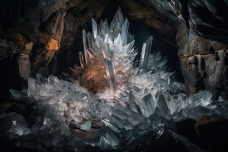 cave with intricate and delicate crystal formations, making it a photographers dream, created with generative aiの素材