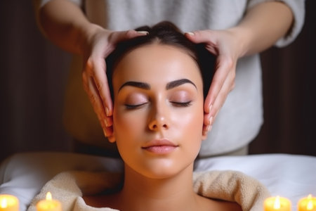 self care, beauty and woman doing face massage for happiness, luxury and skincare, created with generative aiの素材