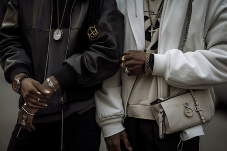 streetwear and urban fashion lover, showing off their favorite brands with a mix of accessories, created with generative aiの素材
