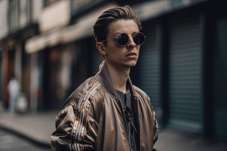 a model, wearing a mix of streetwear and high-end pieces, for an editorial shoot, created with generative aiの素材