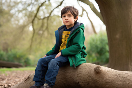 child, autism and mental health support with a boy in the park for therapy or training outdoors, created with generative aiの素材