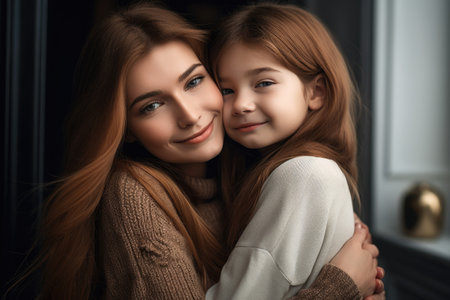 shot of a young woman hugging her daughter, created with generative aiの素材
