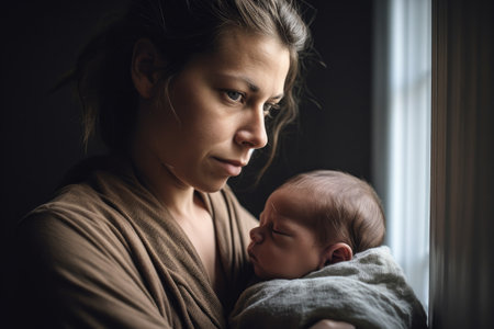 shot of a mother holding her newborn baby boy, created with generative aiの素材