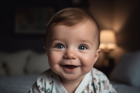 shot of a happy baby boy smiling at the camera, created with generative aiの素材