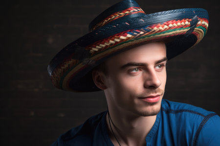 shot of a handsome young man in a sombrero, created with generative aiの素材